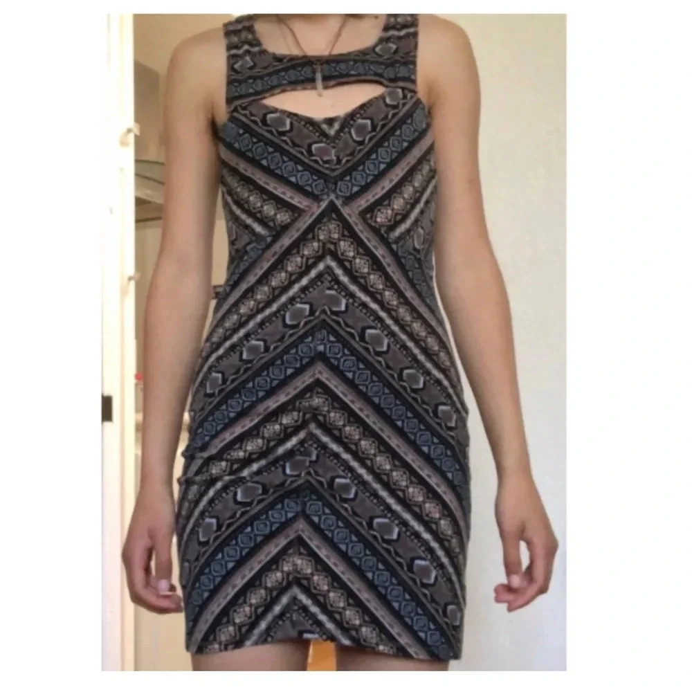 Free People Intimately Tribal Bodycon Mini Cut Out Dress Size Medium EUC